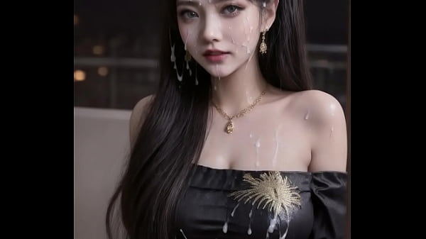 AI generated-24-Chinese dress (hanfu) queen on sitting on her throne covered with cum (black)